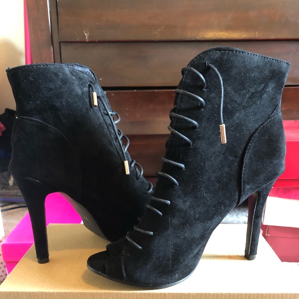 Suede Black Lace up Heels